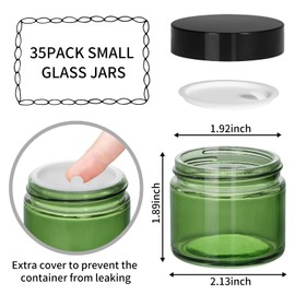KEYWING 2oz Green Small Glass Jars with Black Lids, 35 Pack Empty Glass Cosmetic Jars with Inner Liners for Lotions, Cream, Powders and Ointments