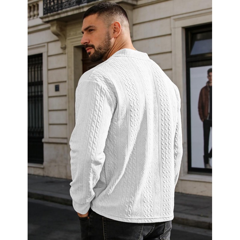 QOSOQ Mens Casual Sweaters Textured Pullover V Neck Sweater Pullover