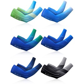 Newcotte 6 Pairs UV Sun Protection Arm Sleeves Cooling Sports Sleeve Anti Slip Ice Silk Arm Warmers Arm Covers for Men Women(Bright Color)