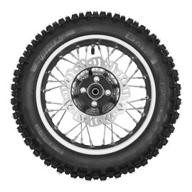 12" Rear Wheel with Disc Brake and Gear Sprocket for 80/100-12 Tires - 32 Spoke Heavy Duty Steel Rim with 140kg Load Capacity - Black & Silver Electroplated Finish