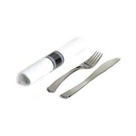 EMI Yoshi EMI-GWFKN Glimmerware Salad Fork-Dinner Knife Rolled Cutlery Kit - Pack of 100 - Silver