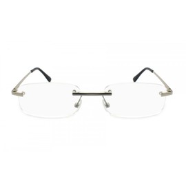 EYE ZOOM 4 Pack Unisex Rimless Metal Frame Reading Glasses with Pouch for Men and Women (Silver +1.00)