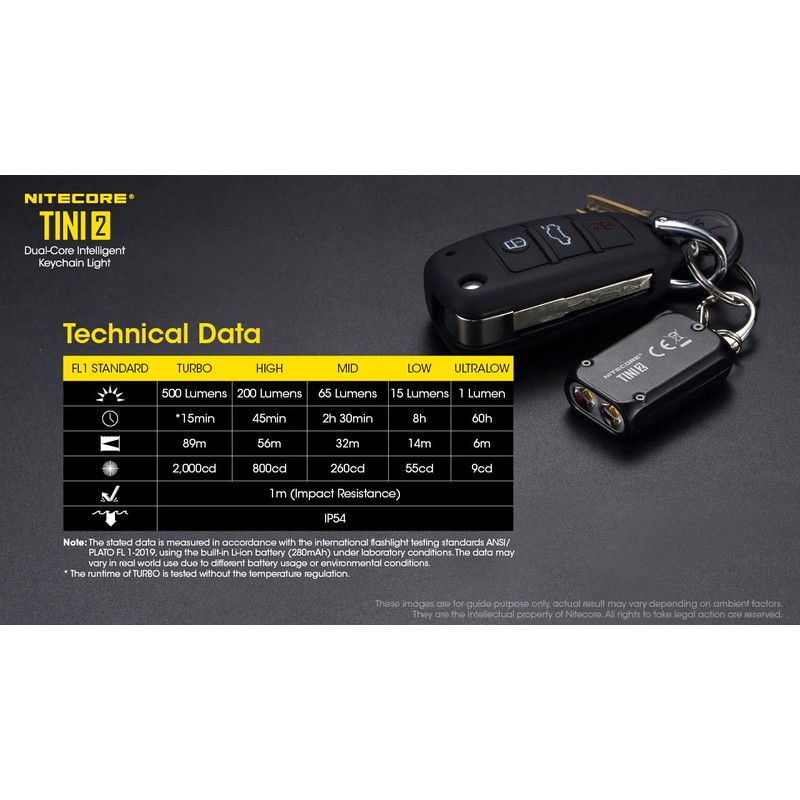 NITECORE TINI 2 Dual LED Rechargeable Keychain Light - 500