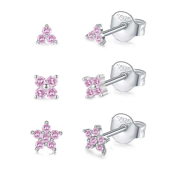 3 Pairs Sterling Silver Stud Earrings for Women Girls, Small