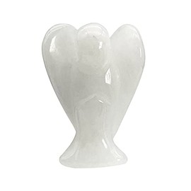 Ladeukoi Natural Gemstone Healing Crystal Prayer Guardian Angel Statue, Carving Bag Stone Figures Decoration, White Jade