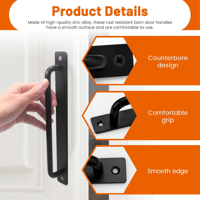 Thatyro 4 Pack Barn Door Handles Black, 6.3" Hole Center