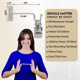 RTZEN Plant Hangers Outdoor or Indoor - Wrought Iron Metal Hanger Indoor Hook - Heavy Duty Wall Bracket Hooks for Hanging Plants Baskets Lanterns Wind Chimes - 2 Pack (White Shepherds Hooks)