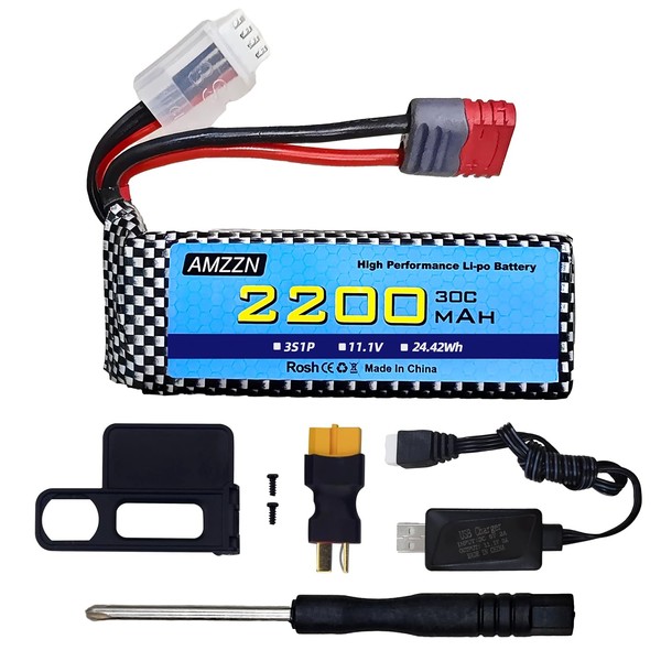 AMZZN 11.1V 2200mAh 30C 3S T-Plug Lipo Battery with USB