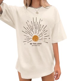 Sulayesh Christian Be The Light Shirts for Women Bible Verse Shirts Jesus Religious Faith Tshirts Oversized Graphic Tees Tops (Apricot,2XL)
