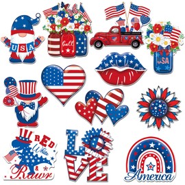 Hoteam 12 Pcs 4th of July Refrigerator Magnets Memorial Day Refrigerator Magnets Set Patriotic Gnome Magnet Independence Day Magnetic Stickers for Fridge Metal Door Mailbox Locker Cabinet Decoration