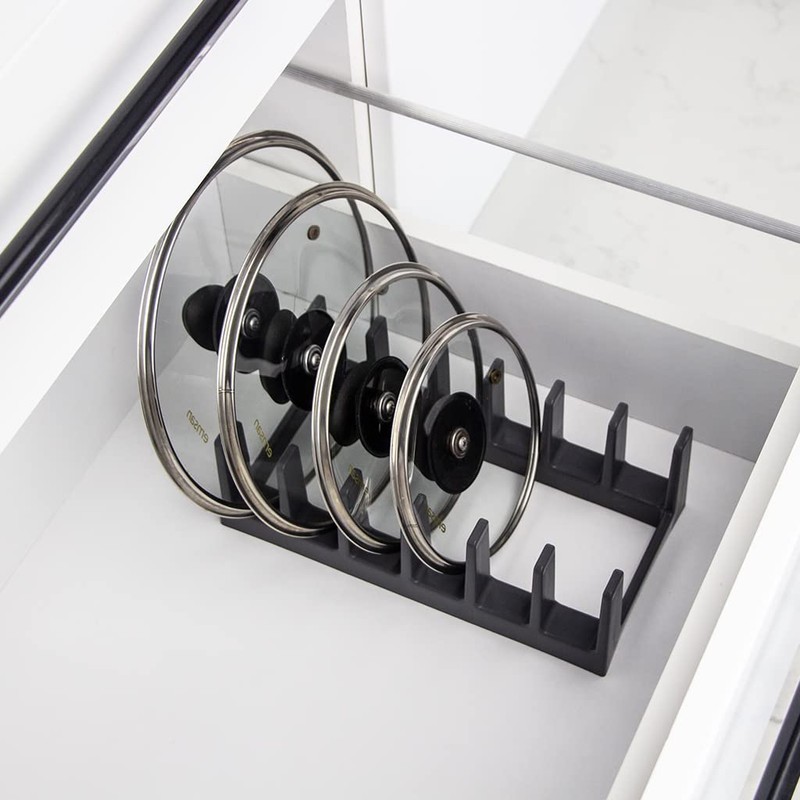 BOAA Fresh Topfdeckelhalter, Küchenaufbewahrung, Geschirrhalter für die Schublade (Pur Schwarz)