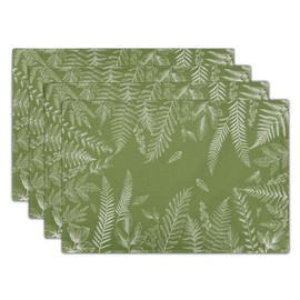 Spring Wild Fern Leaf Plants Placemats Set of 4, 12 x 18 Inch Green Place Mats Washable Kitchen Dining Linen Table Mats for Dining Table Kitchen Decoration