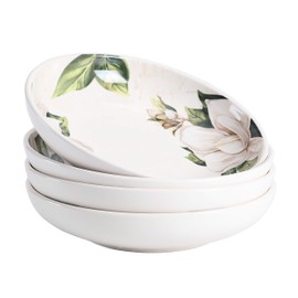 Bico Magnolia Floral Ceramic 35oz Dinner Bowls, Set of 4, for Pasta, Salad, Cereal, Soup & Microwave & Dishwasher Safe