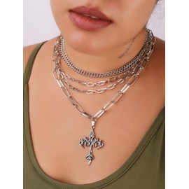 Sacina Silver-tone-tone Layered Cross Choker, Goth Cross Necklace, Gothic Necklace, Goth Necklace, Emo Necklace, Grunge Necklace, Punk necklace, Costume Jewelry, Christmas Jewelry Gift