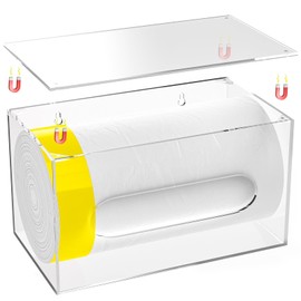 NiHome Wall Mount Clear Acrylic Trash Bag Dispenser with Magnetic Lid, Space-Saving Elegant Design with Two Installation Options, Fits Standard Trash Bag Rolls (Not Compatible with Costco Bags)