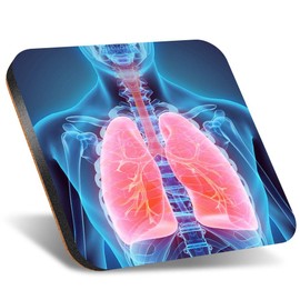 1 x Square Jumbo Size Coaster 12cm Human 3D Lungs Doctor Hospital Cork Backed MDF Glossy Tea Coffee Accessory #51197