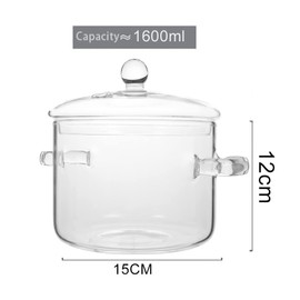1600ml Glass Saucepan with Cover, Stovetop Cooking Pot with Lid and Handle Simmer Pot Clear Soup Pot, High Borosilicate Glass Cookware
