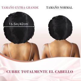 DASKING 3 Piezas Gorro Satén para Pelo Rizado Ajustable con Banda Ancha Elástica para Dormir - para Mujeres y Niñas (Negro, Oro, Rosa)