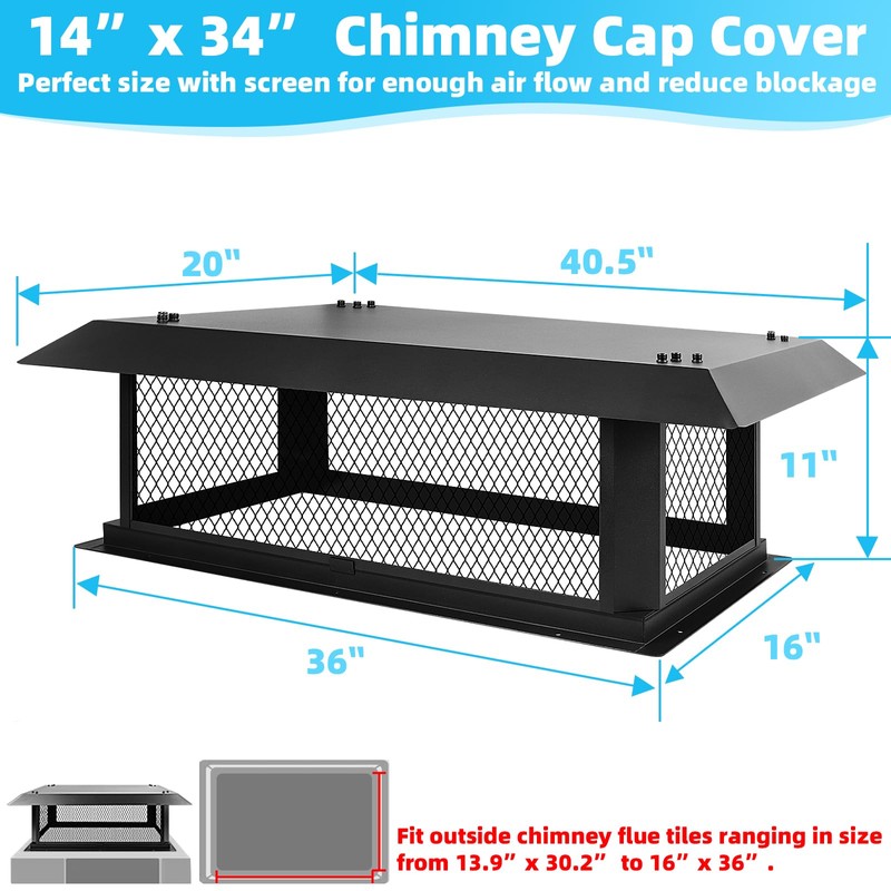 14" x 34" Chimney Caps Fireplace Chimney Cover for Outside