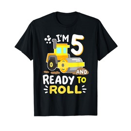 Kids 5th Construction Birthday Party Im 5 Ready to Roll Boys T-Shirt