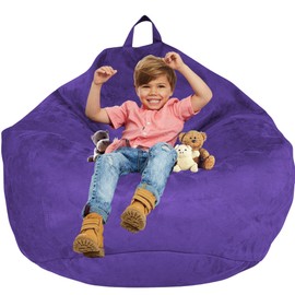 Delmach Bean Bag Chair Cover (No Filler) | Fur Resistant Microsuede | Adult Size | Stuffed Animal Storage for Kids Or Adults | Double Stitched | Soft Premium (Purple, 3.5 ft (Cover Only))