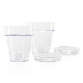 Kalapanta Transparent Plastic Pot for Orchids, with Drainage Holes and Saucer (2, Ø 14 cm)
