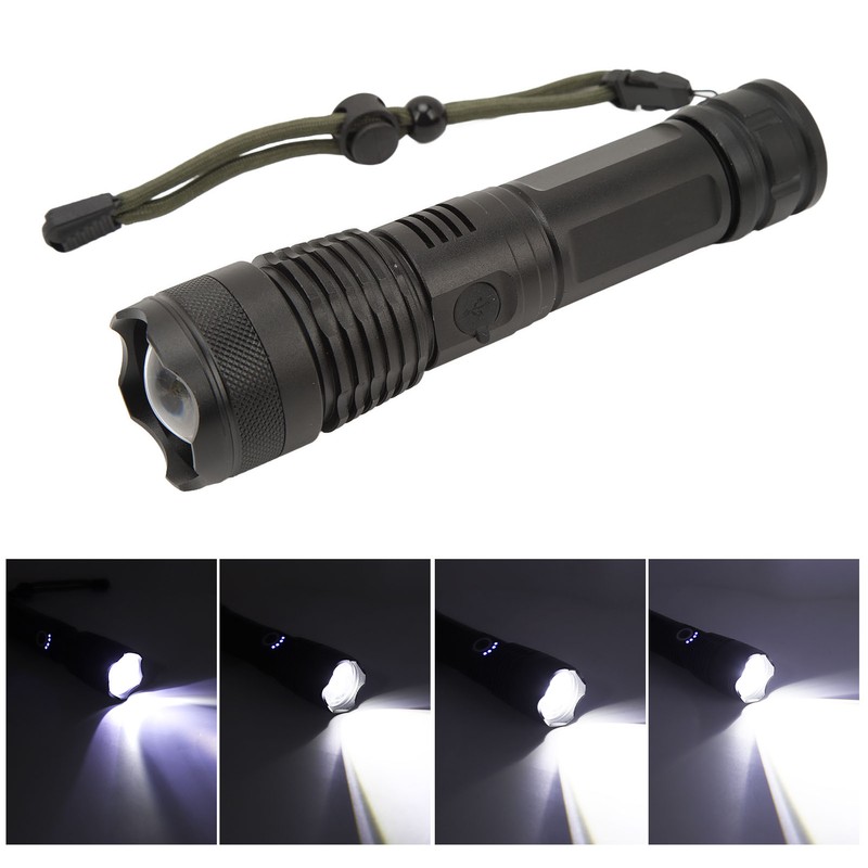 Strong Light Flashlight Aluminum Alloy USB Rechargeable Telescopic Zoom White