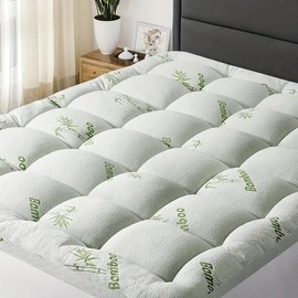 Bamboo Mattress Topper, Westmonth Mattress Pad, Cooling Thick Breathable Viscose Made, Soft Quilted Fitted Mattress Cover with Down Alternative Fill R, (8-21”deep Pocket)(Queen)