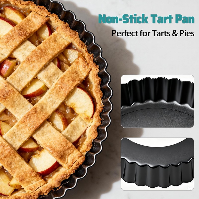 2 Pack 9 Inch Tart Pan Removable Bottom Non Stick