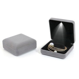 HSLFUAI Luxury Jewellery Box with Light - Flannel Gift Box with LED Lighting for Ring, Chain or Bracelet - High Quality Presentation Box for Engagement, Wedding, Anniversary (Grey, Bracelet)