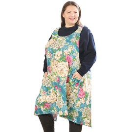 Big Plus Size Aprons for Women with Pockets Cotton Linen Baking Kitchen Cooking Wealth Flower