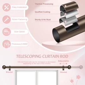 Hei! Dear Curtain Rods 2 Pack,Bronze Curtain Rod,Curtain Rods for Windows 18 to 45 Inch,5/8 Inch Bedroom Curtain Rods,Adjustable Small Curtain Rod,Window Curtain Rod,Telescoping Splicing Drapery Rods