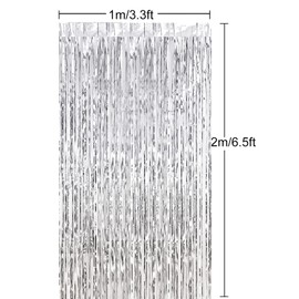 CHRORINE 1pcs 6.5ft Silver Foil Fringe Tinsel Curtain Backdrop for 16th 30th Silver Birthday Decorations Men Boys Girls Winter Christmas Decor Bachelorette Baby Shower Kids Party Decorations Supplies