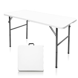 4 FT Folding Table, Plastic Portable Tables for Dining Parties Card Picnic Camping, Granite White