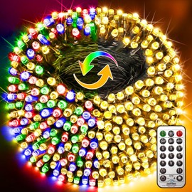 KNONEW 472FT 1200 LED Christmas Lights Color Changing String Lights Outdoor with 11 Modes Timer, Green Wire Fairy Light Plug in Waterproof for Xmas Yard Wedding Decorations (Warm White to Multicolor)