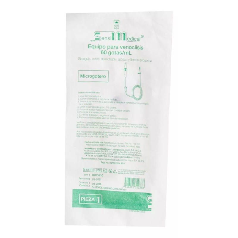 Sensi Medical Equipo De Venoclisis Microgotero 60 Gotas - Sensimedical