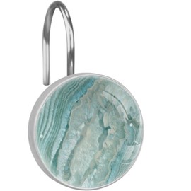 Teal Agate Texture Shower Curtain Hooks, 12 Pcs Anti Rust Decorative Resin Shower Curtain Rings Hooks for Bathroom Bedroom Room Decor