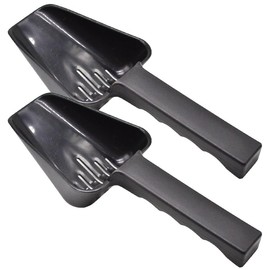 2 Pack Drainage Plastic Utility Ice Scoop 10 ounces Black, Heavy Duty Shatter Proof Kitchen Feed Scooper for Bar, Ice Bucket, Ice Maker, Popcorn