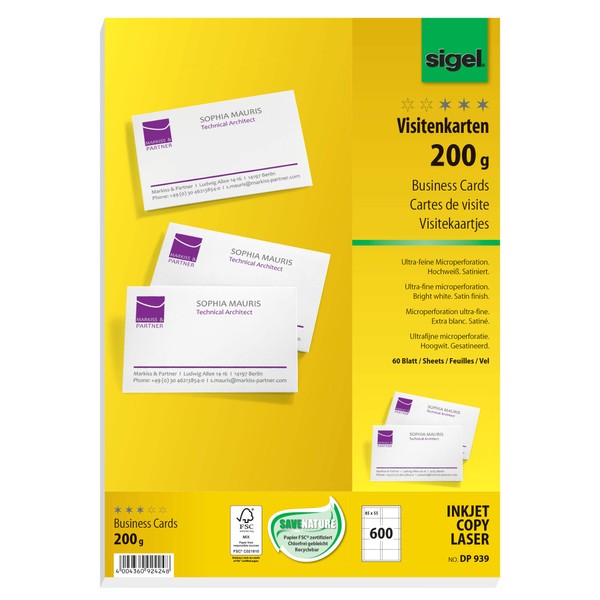 Sigel 85 x 55mm 200g A4 Cardboard Business Cards -