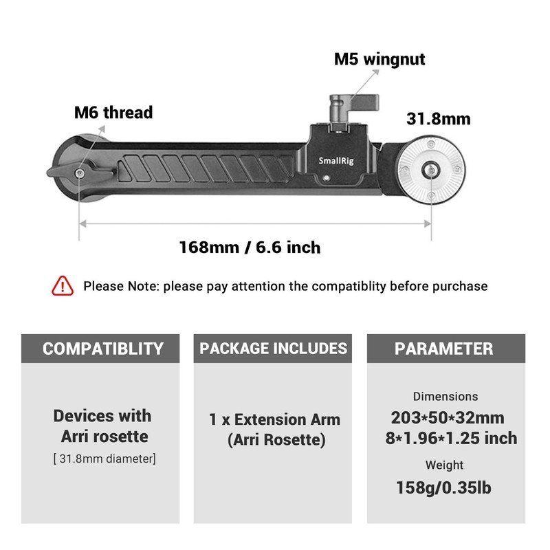SMALLRIG - Brazo de extensión de roseta con longitud ajustable,