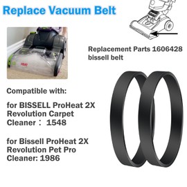 2 Pack Vacuum Belts Replacement for Bissell ProHeat 2X Revolution Pet Carpet Cleaner, Vacuum Cleaner Belts Parts 1606428, Fit Models: 1986,1548,1548F,1550,1551,1964,2007,2007P