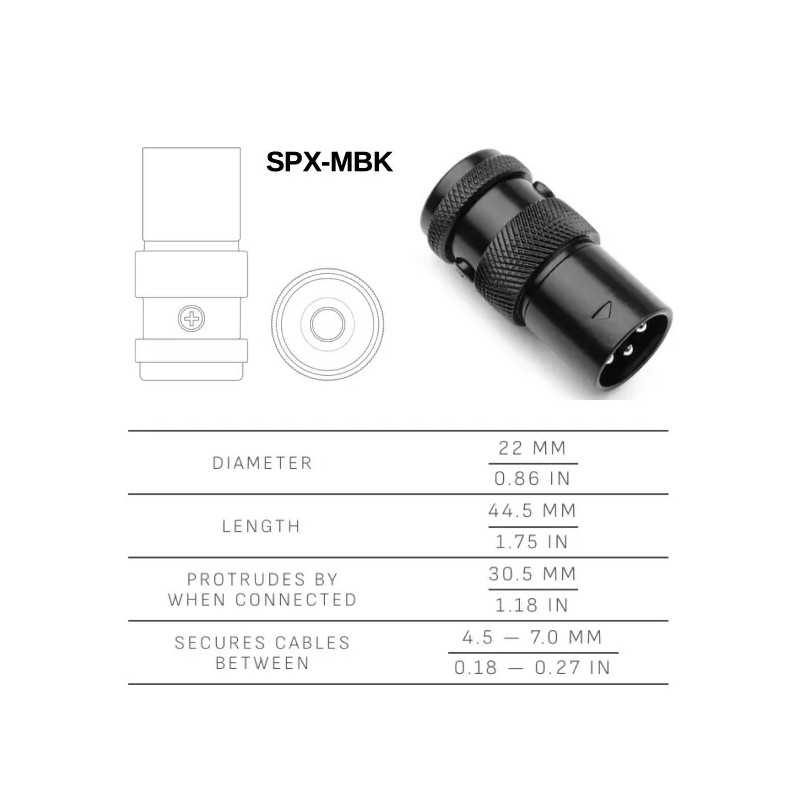 Squareplug SPX-MBK, Low Profile Heavy Duty Male 3 Pin XLR