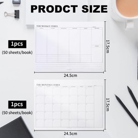 1 Weekly Planner and 1 Monthly Planner, Can Be Filled in As A Planner and to-Do Record Book, Suitable for Offices, Homes and Schools
