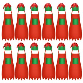 Handepo 24 Pcs Christmas Apron and Hat Christmas Elf Costume Kit for Adults Women Cosplay Kitchen Xmas Holiday