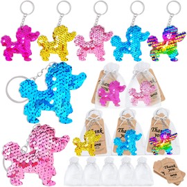 CiciBear 60 Pack Double-Deck Sequin Keychains Set with 20 Dog Keychains, 20 Thank You Tags and 20 Bags for Let's Pawty, Dog Doggie Puppy Pet Animals Lover, Baby Shower, 5 Colors