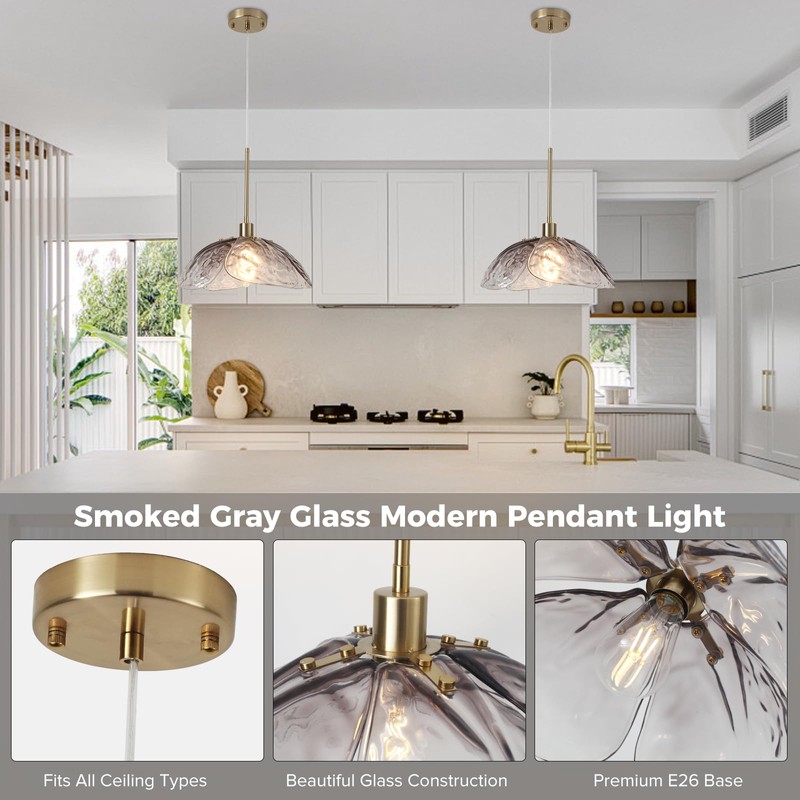 YCZHCC Modern Glass Pendant Light 14" Smoked Grey Glass Pendant