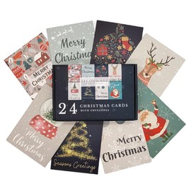 Second Ave 24 Pack Christmas Xmas Festive Cards For Adults Multipack With Envelopes