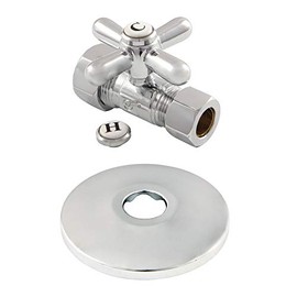 Kingston Brass CC44451XK 5/8-Inch OD X 1/2-Inch OD Comp Quarter-Turn Straight Stop Valve with Flange, Polished Chrome