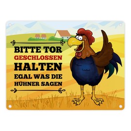 trendaffe - “Bitte Tor geschlossen halten” Metal Sign With Rooster Motif, For Chicken Coop Doors [German Language]