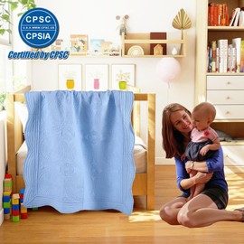 Embossed Baby Quilt Neutral Durable Lightweight Baby Blankets Four Seasons Cotton Nursery Bed Blankets for Personlized Monogram 46x36 Inches (Baby Blue)